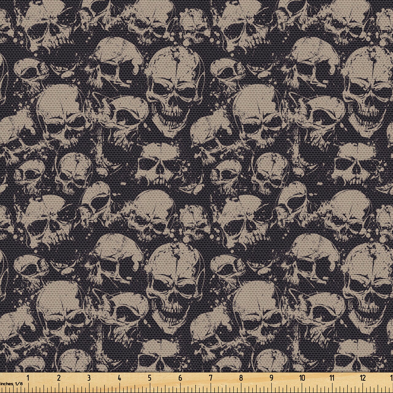Ambesonne Skull Fabric by the Yard, Grunge Scary Skulls Sketchy Graveyard Death Evil Face Horror Theme Design, Decorative Fabric for Upholstery and Home Accents, 5 Yards, Charcoal Grey Tan